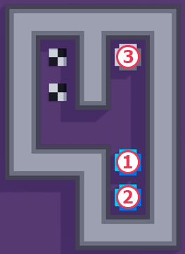 1, 2, and 3 are balls in the middle, bottom, and top each.