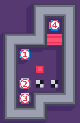 1 to 3 are leftmost balls marked top to bottom, 4 is the remaining ball.
