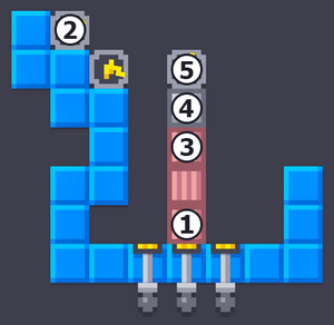 1 to 5 are indicated in the stack at column 5, bottom to top, with the exception of 2 = R1C2.