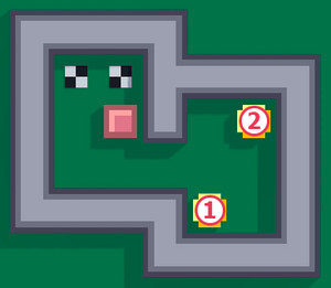 1 and 2 each are balls from bottom-left and top-right.