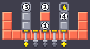 1 = R3C5, 2 = R1C5, 3 = R1C3, 4 = R2C7.